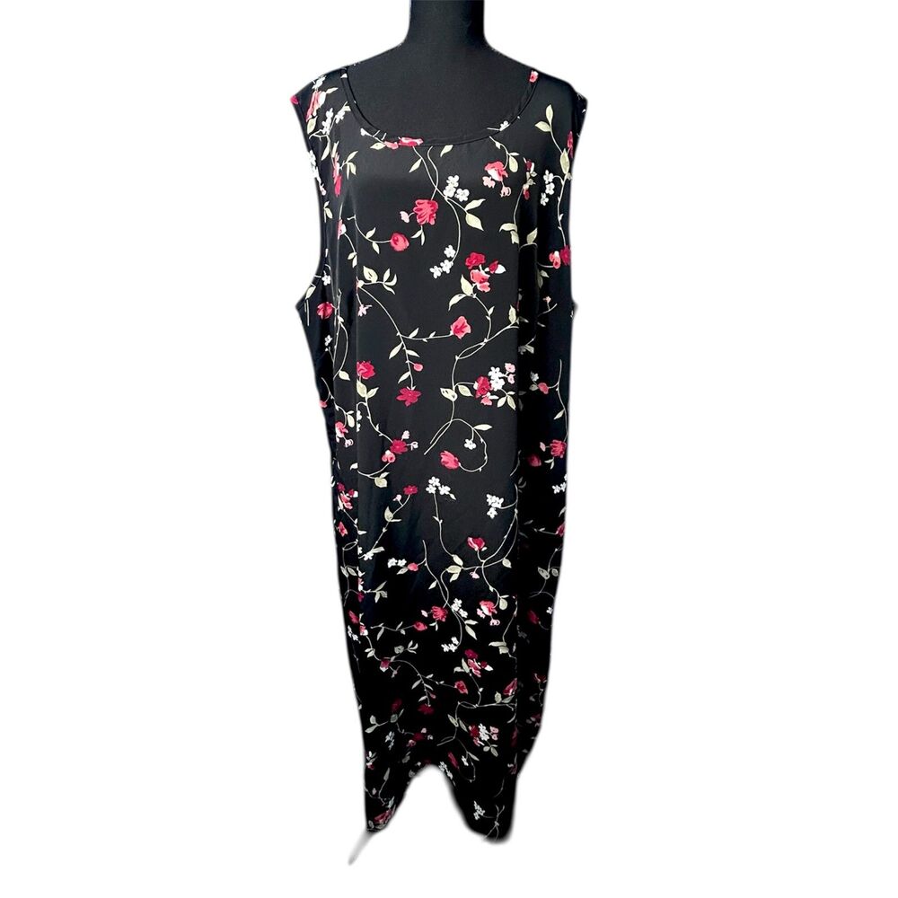 Vtg Womens Black Floral Maxi Dress Sz 4X Plus Size Spring Dark Fairy Grunge 90s
